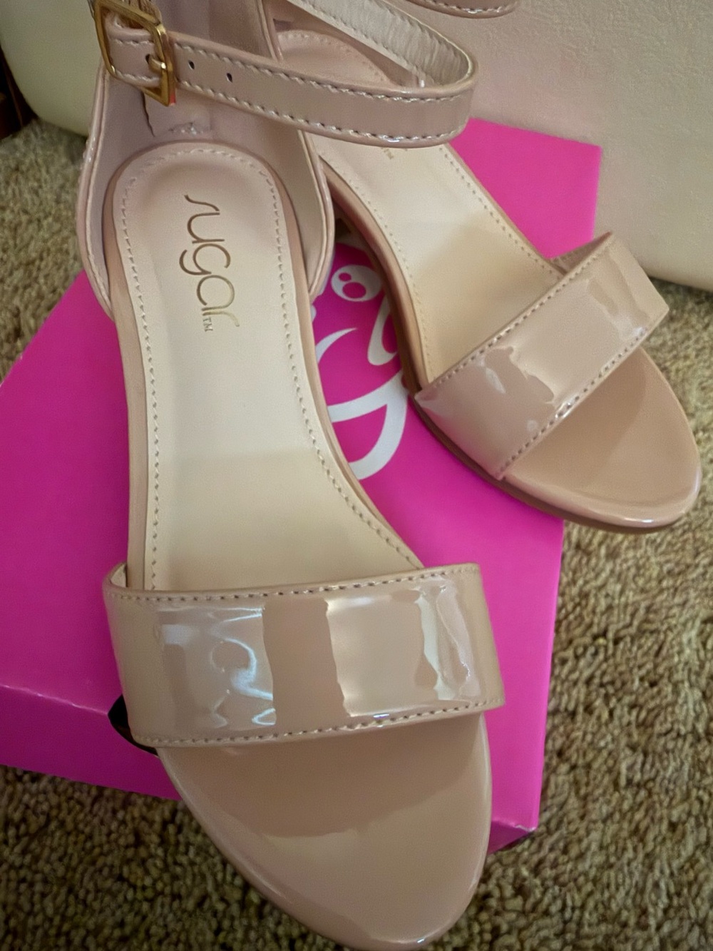 Sugar Nude Patent Ankle-Strap Sandals for Kids